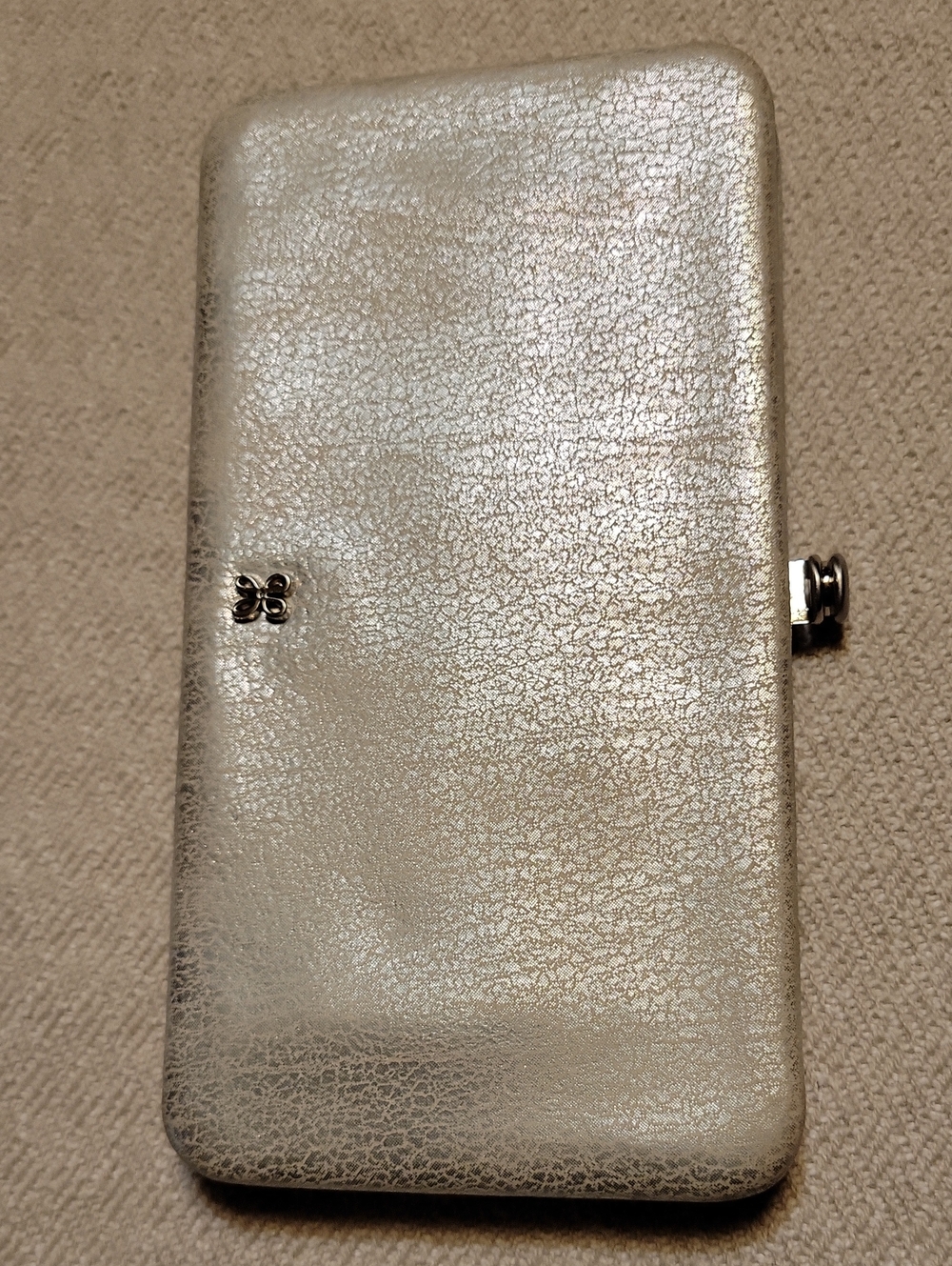 HOBO Mia Minaudiere Metallic Cream Leather with Silver Accents